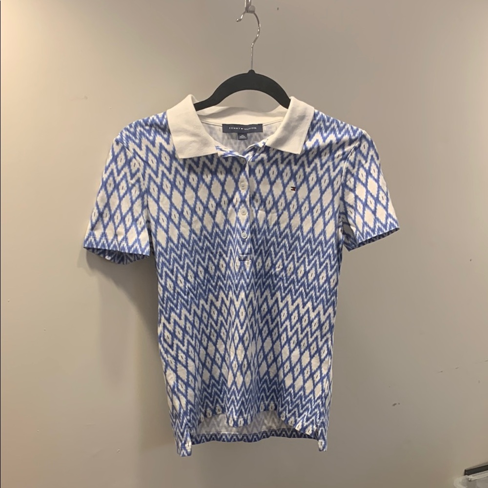Tommy Hilfiger Blue and White Polo Shirt